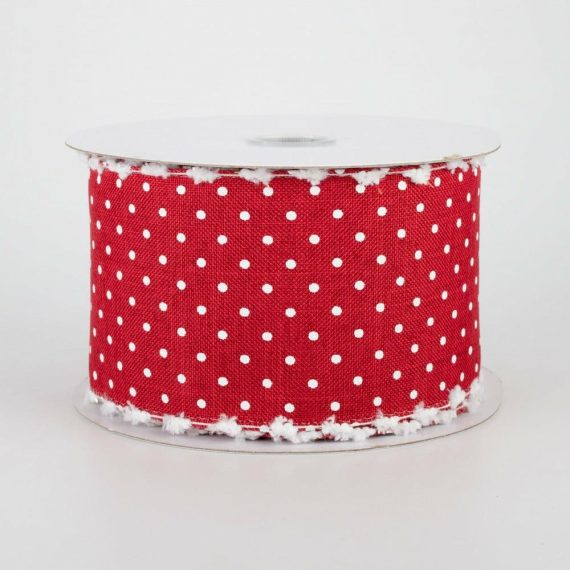 Fabric Ribbon |   2.5" Swiss Dot Snow Edge Ribbon: Red & White (10 Yards) Fabric Ribbon Fabric Ribbon