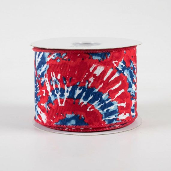 Fabric Ribbon |   2.5" Tie Dye Ribbon: Red, White, Blue (10 Yards) Fabric Ribbon Fabric Ribbon