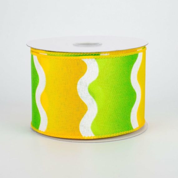 Fabric Ribbon |   2.5" Wave Ribbon: Lime & Yellow (10 Yards) Fabric Ribbon Fabric Ribbon