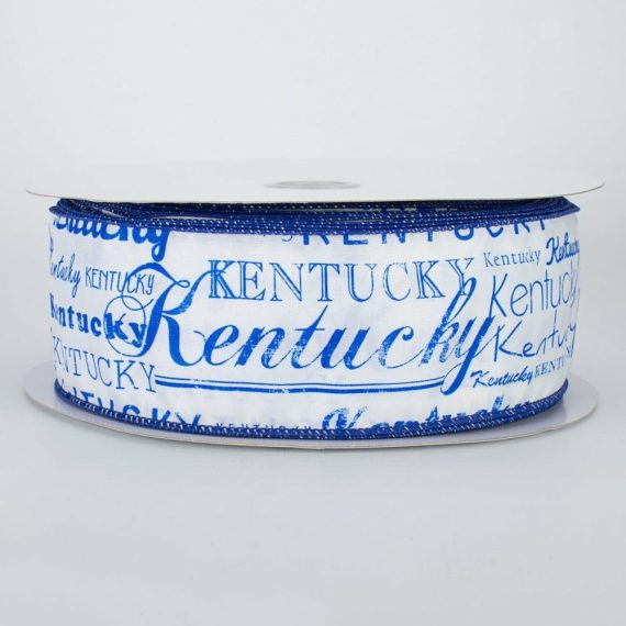 Fabric Ribbon |   2.5" White Satin Kentucky Print Ribbon (50 Yards) Fabric Ribbon Blue,White