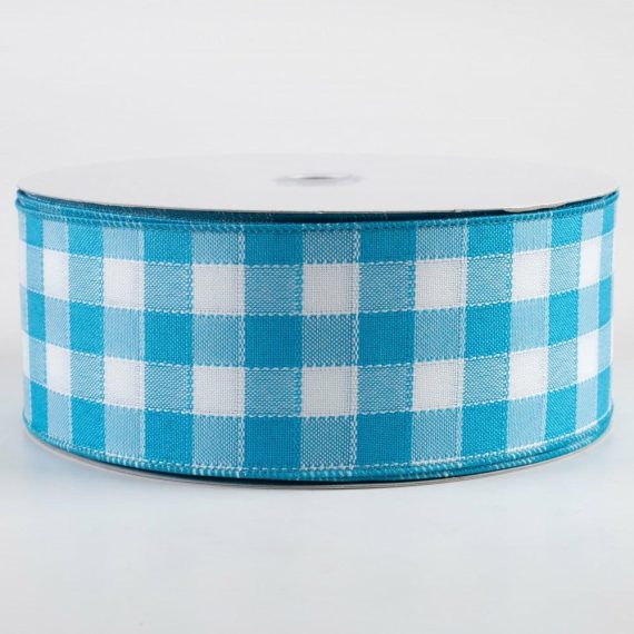 Fabric Ribbon |   2.5" Woven Check Ribbon: Blue & White (50 Yards) Fabric Ribbon Blue,White,Turquoise