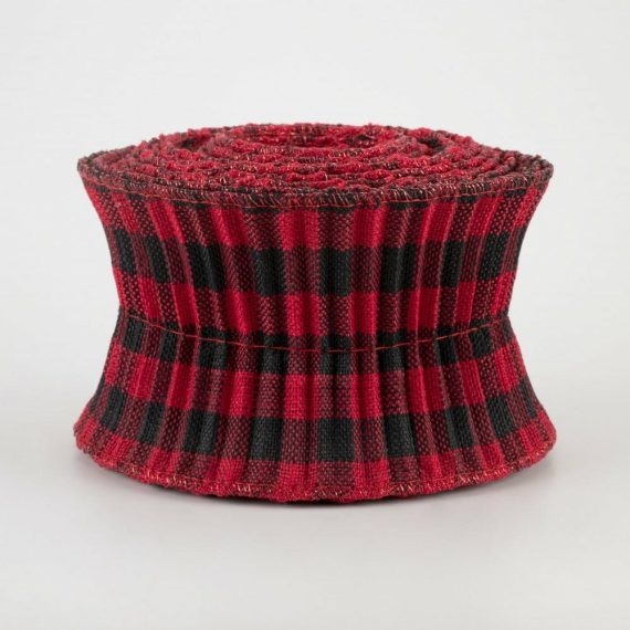 Fabric Ribbon |   3" Pleated Plaid Check Ribbon: Red & Black (5 Yards) Fabric Ribbon Fabric Ribbon