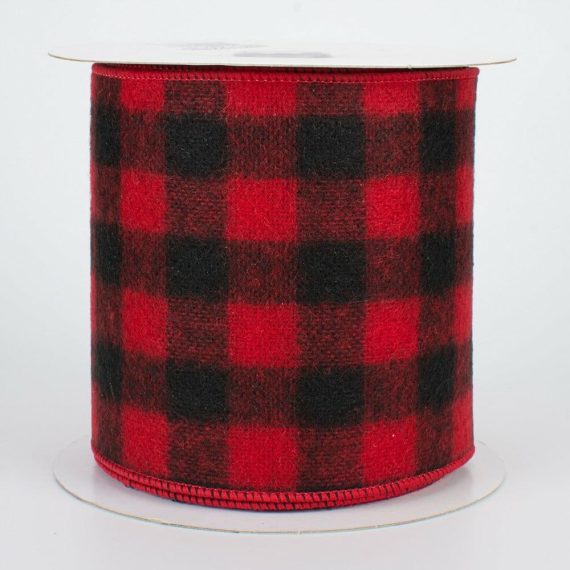 Fabric Ribbon |   4" Black & Red Flannel Buffalo Plaid Ribbon (10 Yards) Fabric Ribbon Fabric Ribbon