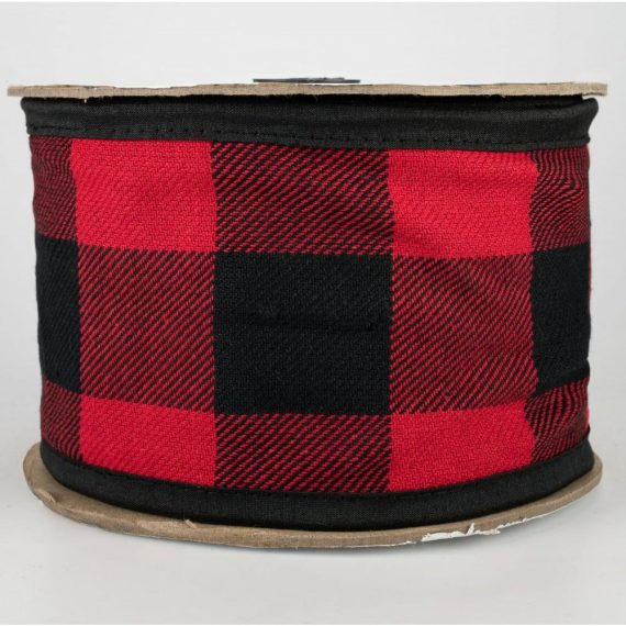 Fabric Ribbon |   4" Check Fabric Ribbon: Red & Black (10 Yards) Fabric Ribbon Fabric Ribbon