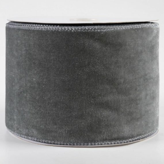 Fabric Ribbon |   4" Deluxe Velvet Satin Backing Ribbon: Dark Grey (10 Yards) Fabric Ribbon Fabric Ribbon