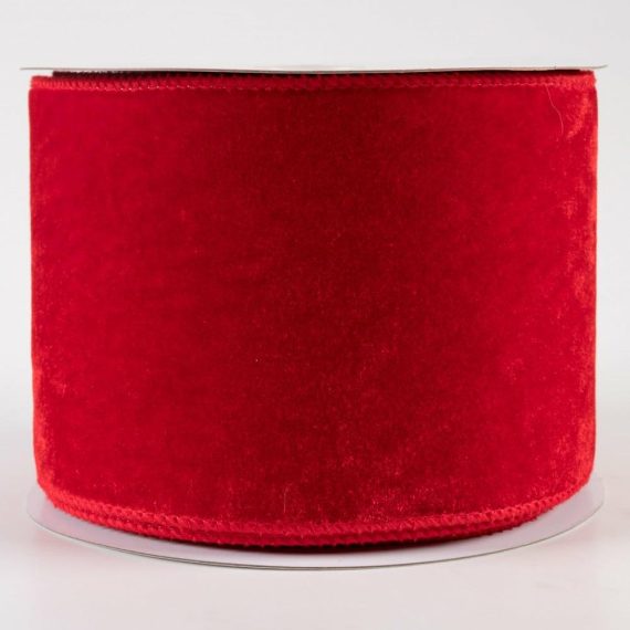 Fabric Ribbon |   4" Deluxe Velvet Satin Backing Ribbon: Red (10 Yards) Fabric Ribbon Fabric Ribbon