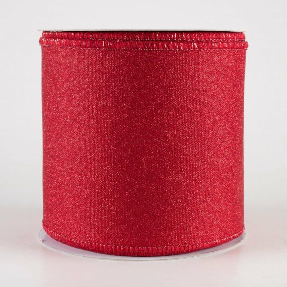 Fabric Ribbon |   4" Fine Glitter On Royal Ribbon: Red (10 Yards) Fabric Ribbon Fabric Ribbon