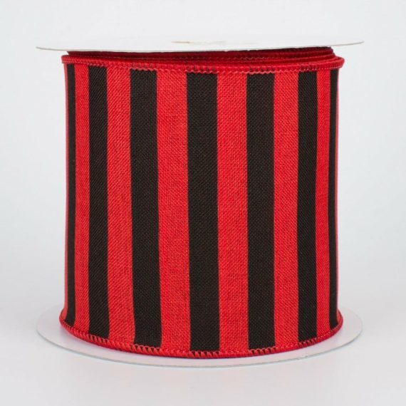 Fabric Ribbon |   4" Medium Stripe Canvas Ribbon: Red & Black (10 Yards) Fabric Ribbon Fabric Ribbon