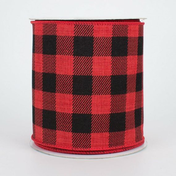 Fabric Ribbon |   4" Printed Plaid Check Ribbon: Red & Black (10 Yards) Fabric Ribbon Fabric Ribbon