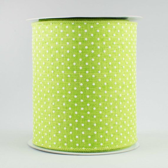 Fabric Ribbon |   4" Swiss Dots Ribbon: Lime Green & White (10 Yards) Fabric Ribbon Fabric Ribbon