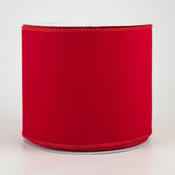 Fabric Ribbon |   4" Wired Velvet Ribbon: Red (10 Yards) Fabric Ribbon Fabric Ribbon