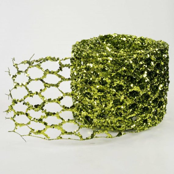 Fabric Ribbon |   5" Glitter Chicken Wire Ribbon Garland: Lime Green (10′) Fabric Ribbon Fabric Ribbon