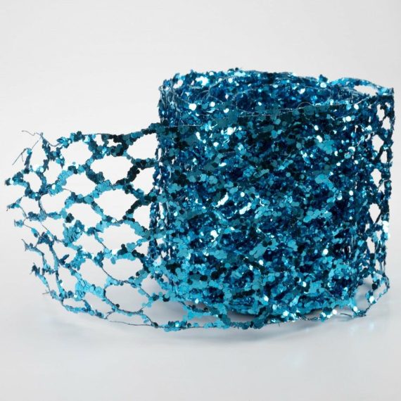 Fabric Ribbon |   5" Glitter Chicken Wire Ribbon Garland: Turquoise Blue (10′) Fabric Ribbon Blue,Turquoise