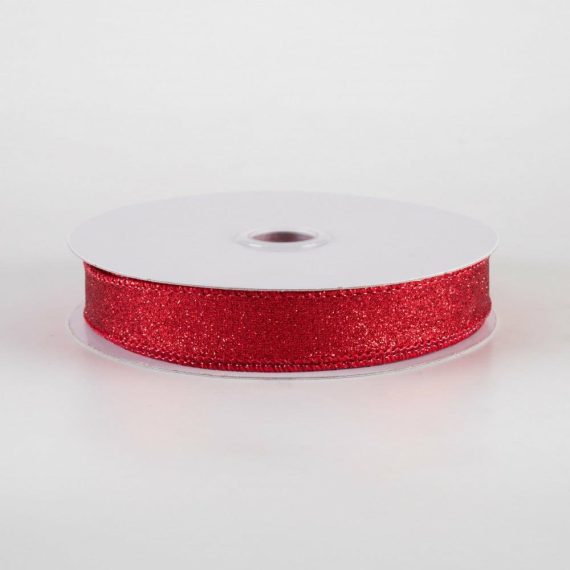 Fabric Ribbon |   5/8" Shimmer Glitter Ribbon: Red (10 Yards) Fabric Ribbon Fabric Ribbon