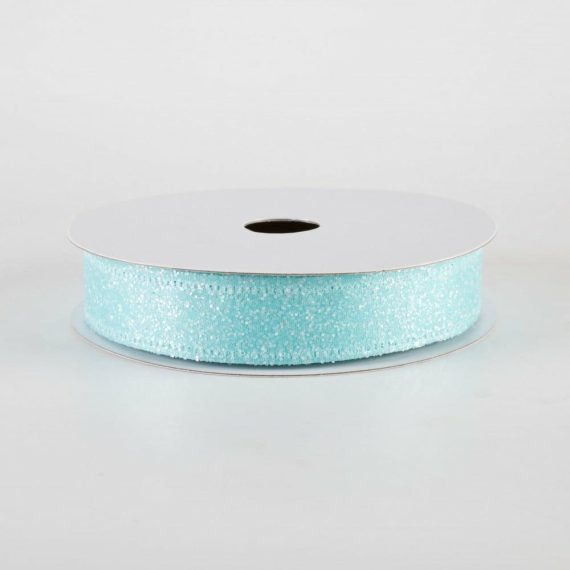 Fabric Ribbon |   7/8" Candy Glittered Satin Ribbon: Aqua Blue (10 Yards) Fabric Ribbon Aqua Blue