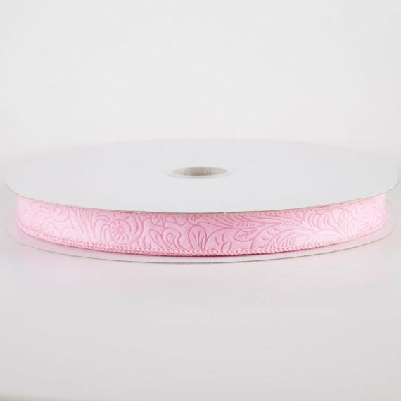 Fabric Ribbon |   7/8" Embossed Flower Breeze Ribbon: Pink (50 Yards) Fabric Ribbon Fabric Ribbon