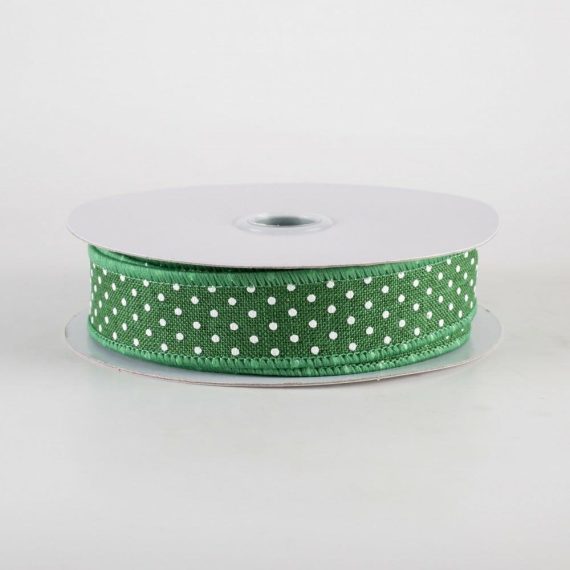 Fabric Ribbon |   7/8" Swiss Dots Ribbon: Emerald Green & White (10 Yards) Fabric Ribbon Fabric Ribbon