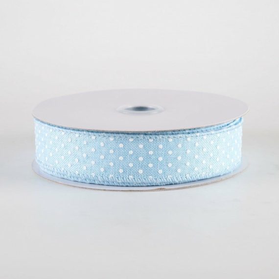 Fabric Ribbon |   7/8" Swiss Dots Ribbon: Pale Blue & White (10 Yards) Fabric Ribbon Blue,White