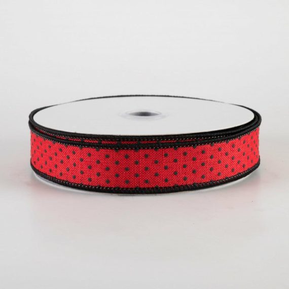 Fabric Ribbon |   7/8" Swiss Dots Ribbon: Red & Black (10 Yards) Fabric Ribbon Fabric Ribbon