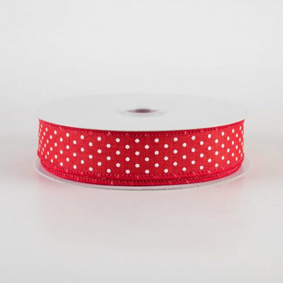 Fabric Ribbon |   7/8" Swiss Dots Ribbon: Red & White (10 Yards) Fabric Ribbon Fabric Ribbon