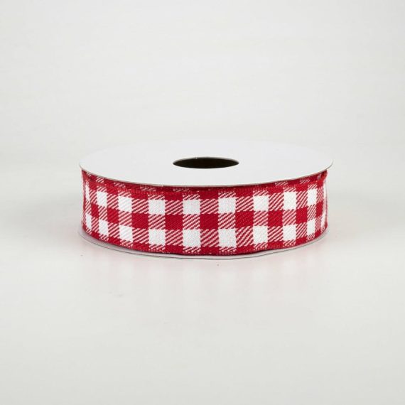 Fabric Ribbon |   7/8" Woven Wired Buffalo Plaid Ribbon: Red & White (10 Yards) Fabric Ribbon Fabric Ribbon