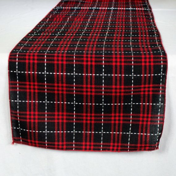 Fabric Table Runners |   72" Reversible Plaid Table Runner: Black & Red Table Linens Black,Red,White