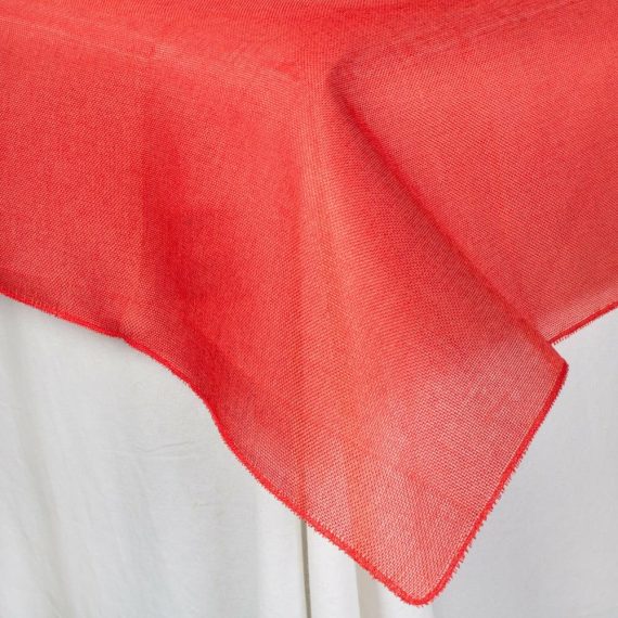 Fabric Tablecovers |   56" Square Faux Jute Table Topper: Red Fabric Tablecovers Fabric Tablecovers