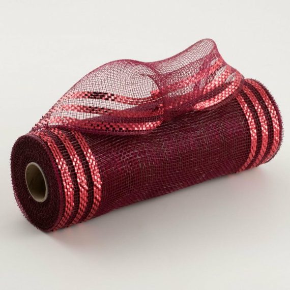 Poly Deco Mesh |   10" Border Stripe Metallic Mesh: Burgundy & Red Deco Mesh Poly Deco Mesh