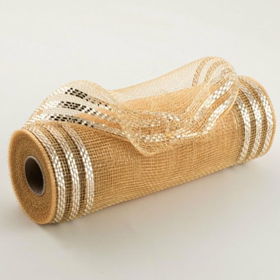 Poly Deco Mesh |   10" Border Stripe Metallic Mesh: Champagne Deco Mesh Gold,Champagne