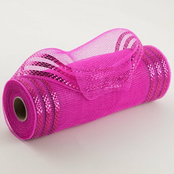 Poly Deco Mesh |   10" Border Stripe Metallic Mesh: Hot Pink Deco Mesh Pink,Hot Pink,Fuchsia