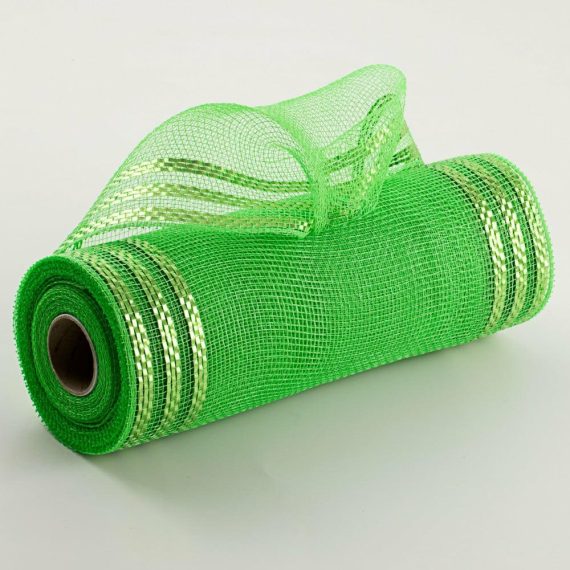 Poly Deco Mesh |   10" Border Stripe Metallic Mesh: Lime Green Deco Mesh Lime Green