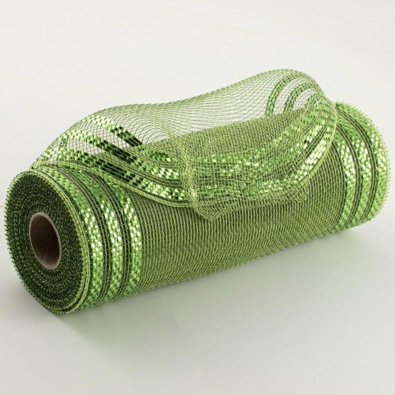 Poly Deco Mesh |   10" Border Stripe Metallic Mesh: Moss, Apple, Lime Green Deco Mesh Green,Lime,Moss,Apple Green