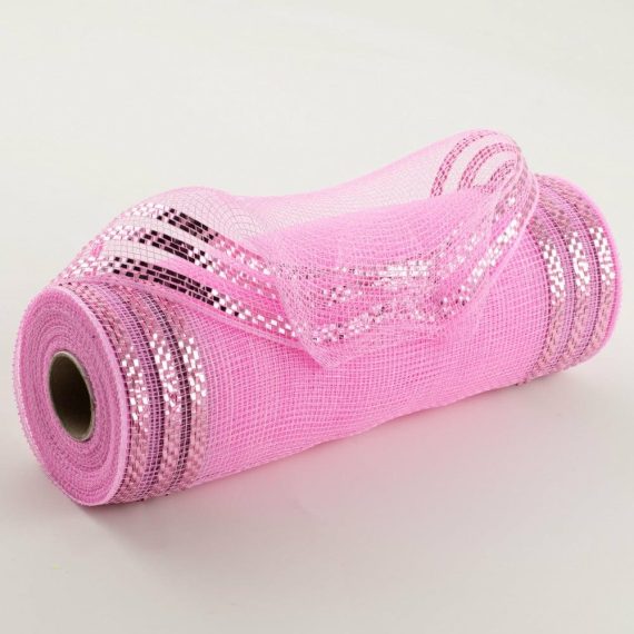 Poly Deco Mesh |   10" Border Stripe Metallic Mesh: Pink Deco Mesh Pink