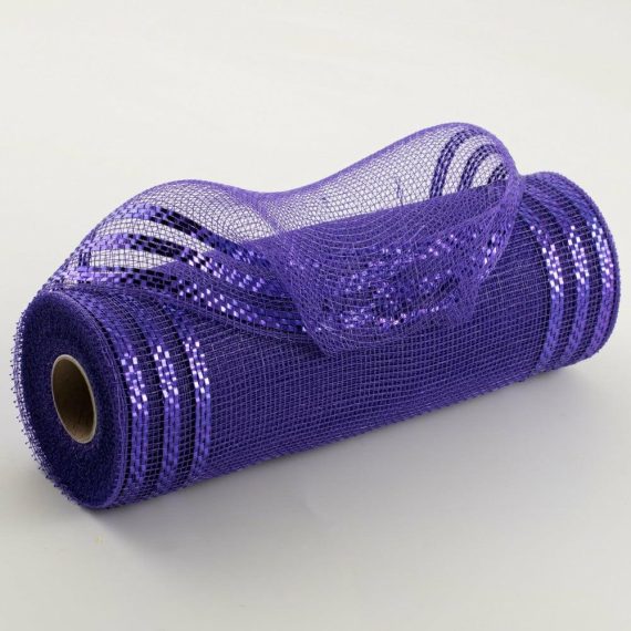 Poly Deco Mesh |   10" Border Stripe Metallic Mesh: Purple Deco Mesh Poly Deco Mesh