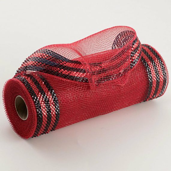 Poly Deco Mesh |   10" Border Stripe Metallic Mesh: Red & Black Deco Mesh Black,Red