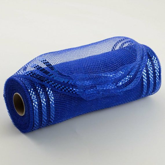 Poly Deco Mesh |   10" Border Stripe Metallic Mesh: Royal Blue Deco Mesh Blue,Royal Blue