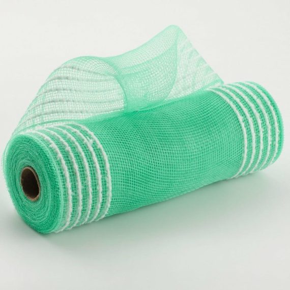 Poly Deco Mesh |   10" Border Stripe Snowdrift Mesh: Mint Green & White Deco Mesh Mint,Green,White