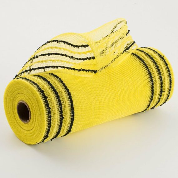 Poly Deco Mesh |   10" Border Stripe Snowdrift Mesh: Yellow, Yellow, Black Deco Mesh Black,Yellow