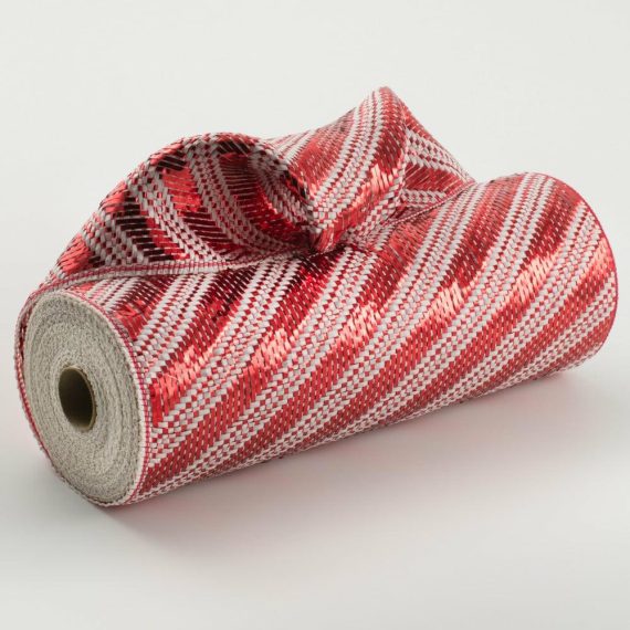 Poly Deco Mesh |   10" Candy Cane Woven Mesh: Red & White Deco Mesh Poly Deco Mesh