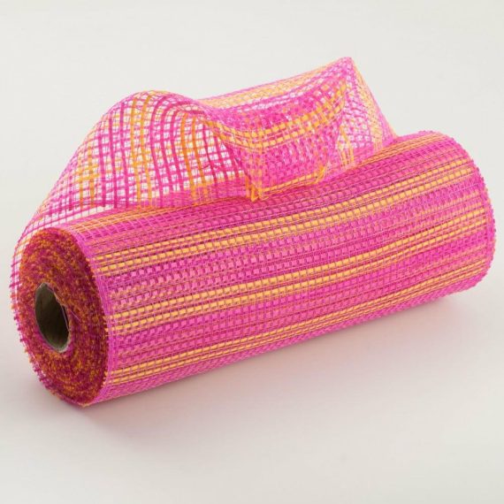 Poly Deco Mesh |   10" Horizontal Wide Strip Mesh: Hot Pink & Yellow Deco Mesh Hot Pink,Yellow