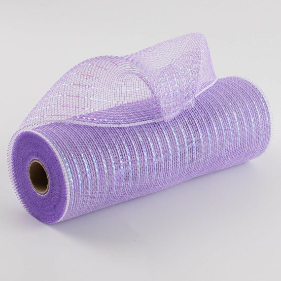 Poly Deco Mesh |   10" Iridescent Foil Mesh: Pastel Lavender & White Deco Mesh Pastel Lavender,Light Purple,White,Iridescent Clear