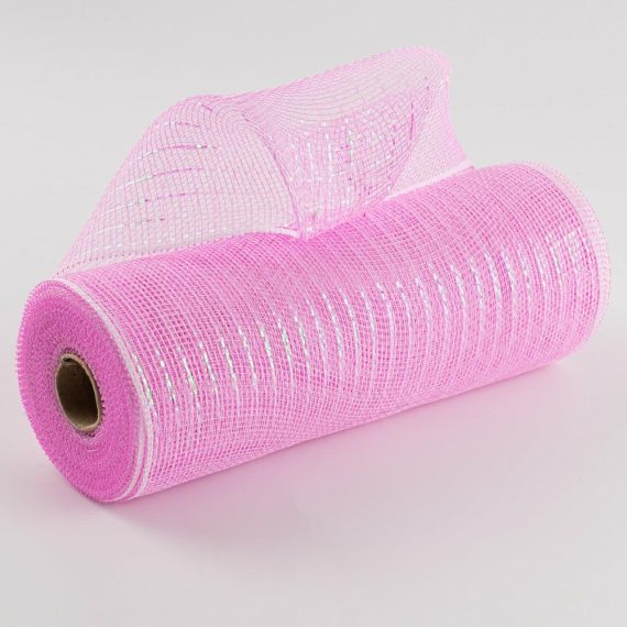 Poly Deco Mesh |   10" Iridescent Foil Mesh: Pastel Pink & White Deco Mesh Pastel Pink,Light Pink,Iridescent Clear,White