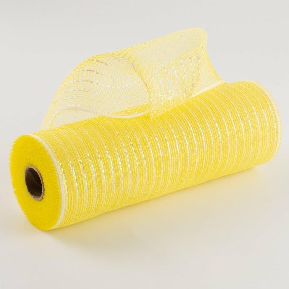 Poly Deco Mesh |   10" Iridescent Foil Mesh: Pastel Yellow & White Deco Mesh Iridescent Clear,White,Yellow