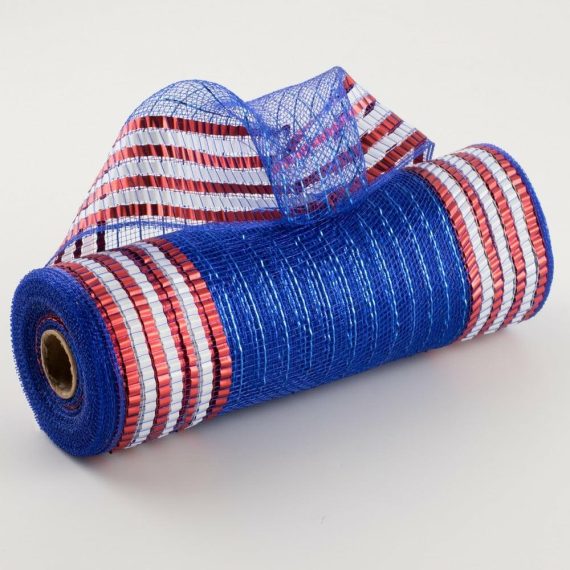 Poly Deco Mesh |   10" Matte Xl Wide Foil Border Mesh: Red, White, Blue Deco Mesh Poly Deco Mesh