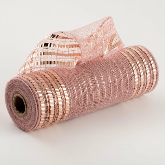 Poly Deco Mesh |   10" Matte Xl Wide Foil Border Mesh: Rose & Rose Gold Deco Mesh Poly Deco Mesh