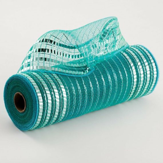 Poly Deco Mesh |   10" Matte Xl Wide Foil Border Mesh: Teal & Turquoise Deco Mesh Poly Deco Mesh