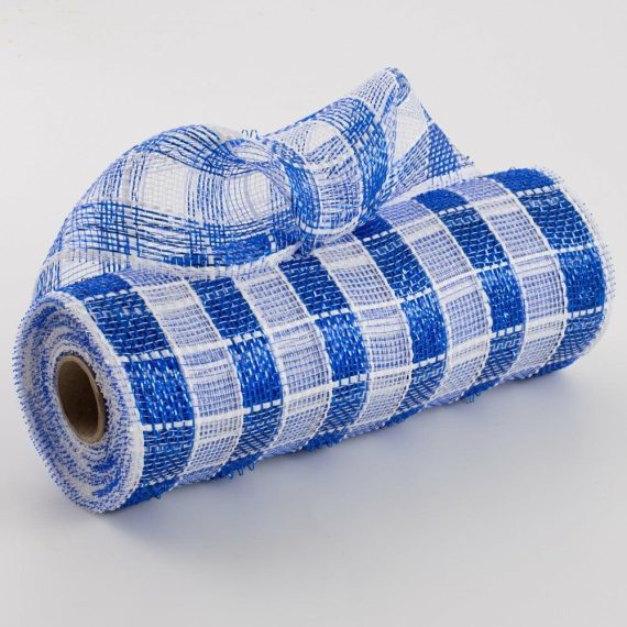 Poly Deco Mesh |   10" Metallic Check Mesh: Royal Blue & White (10 Yards) Deco Mesh Poly Deco Mesh