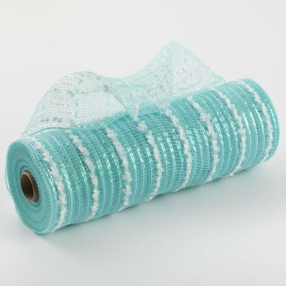 Poly Deco Mesh |   10" Metallic Snowball Mesh: Aqua Blue & Iridescent Deco Mesh Aqua,Blue,Iridescent,White