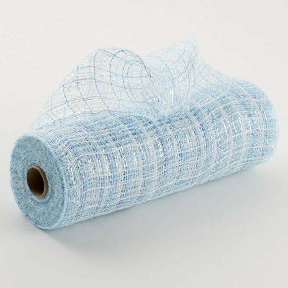 Poly Deco Mesh |   10" Metallic Tweed Mesh: Light Blue, White, Silver Deco Mesh Blue,White,Silver