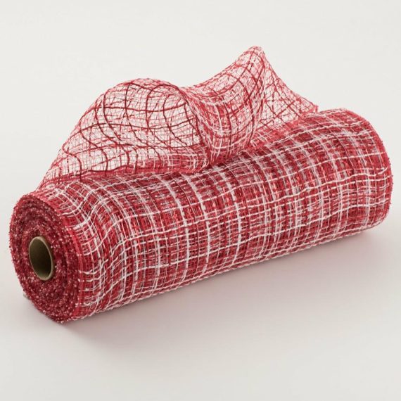 Poly Deco Mesh |   10" Metallic Tweed Mesh: Red & White Deco Mesh Poly Deco Mesh